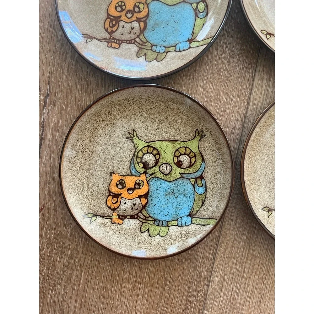 Set Of 6 Pier 1 Imports Owl Buddy Stoneware Plate 6